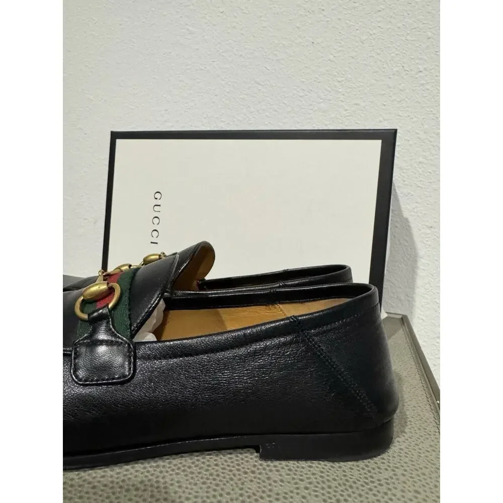 Gucci Mens Brixton Web Trimmed Horsebit Collapsible Heel Loafers Sz 8.5 $990